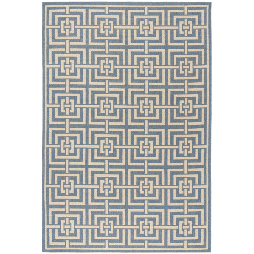 SAFAVIEH Outdoor LND128M Linden Collection Blue / Creme Rug Image 1