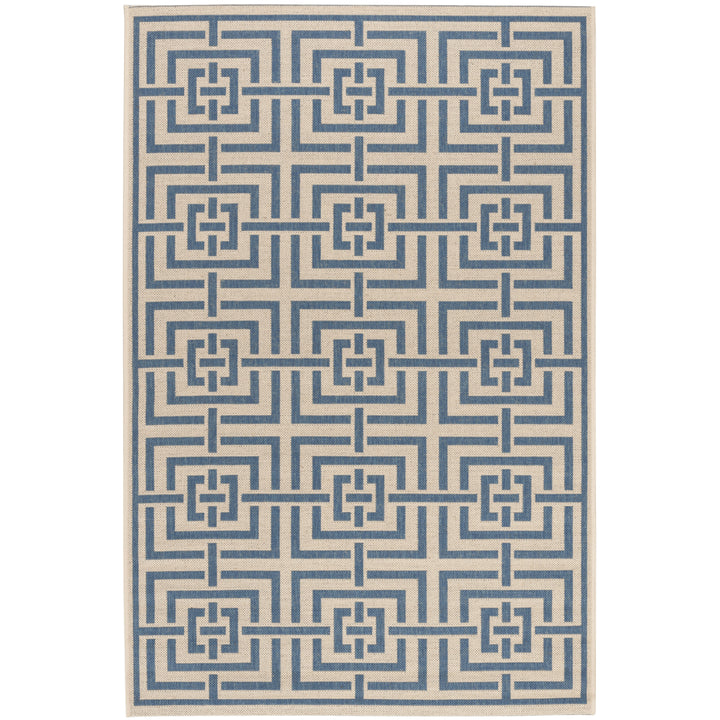 SAFAVIEH Outdoor LND128N Linden Collection Cream / Blue Rug Image 10