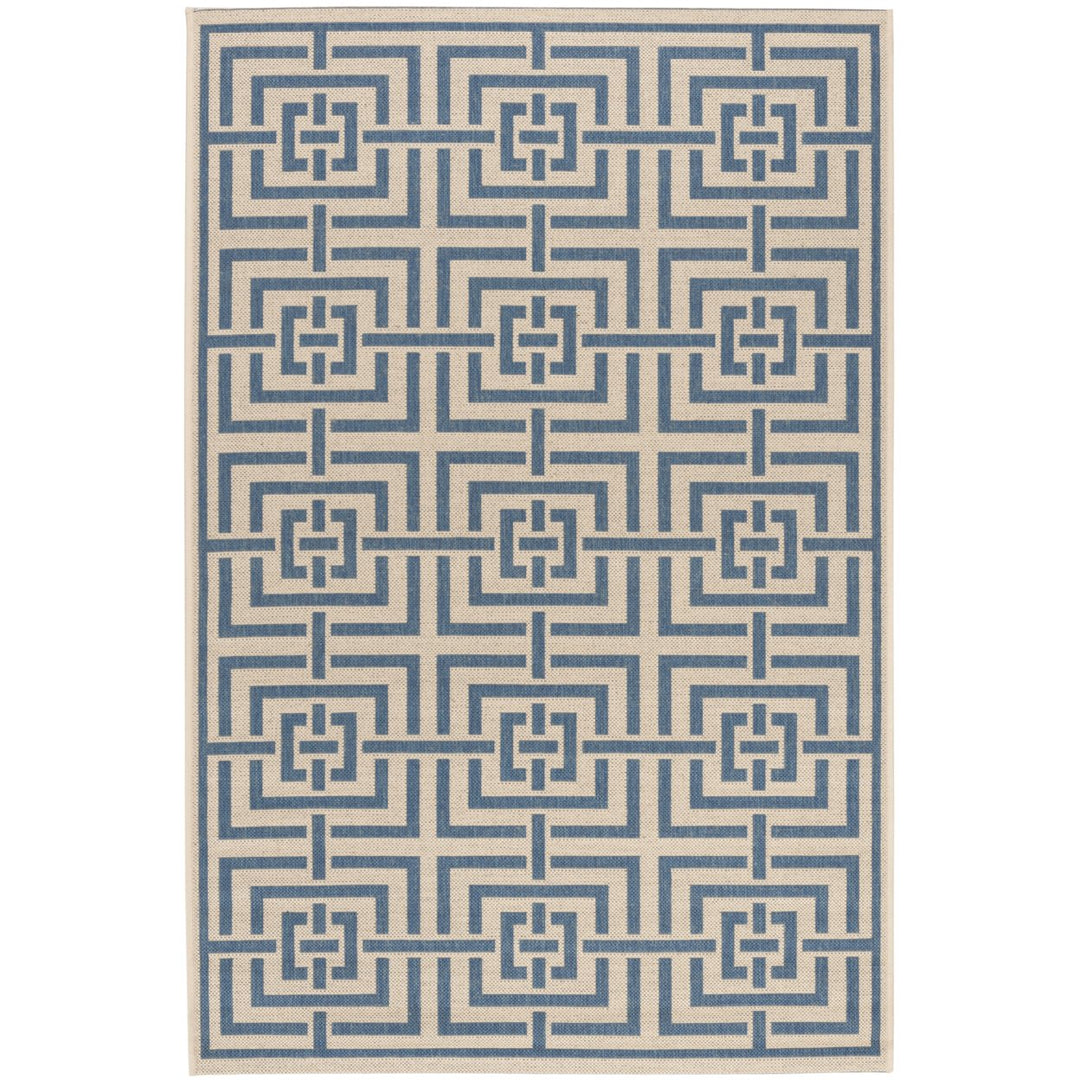 SAFAVIEH Outdoor LND128N Linden Collection Cream / Blue Rug Image 1