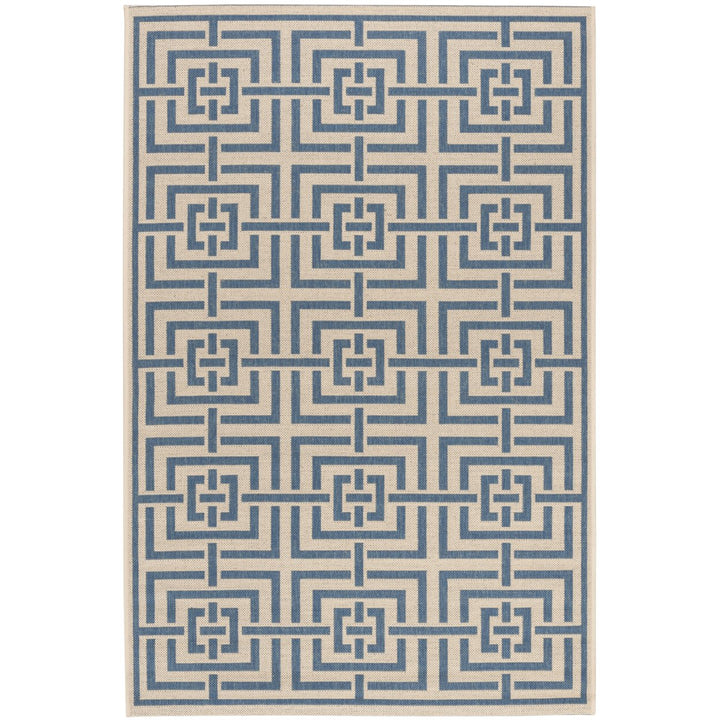 SAFAVIEH Outdoor LND128N Linden Collection Cream / Blue Rug Image 1