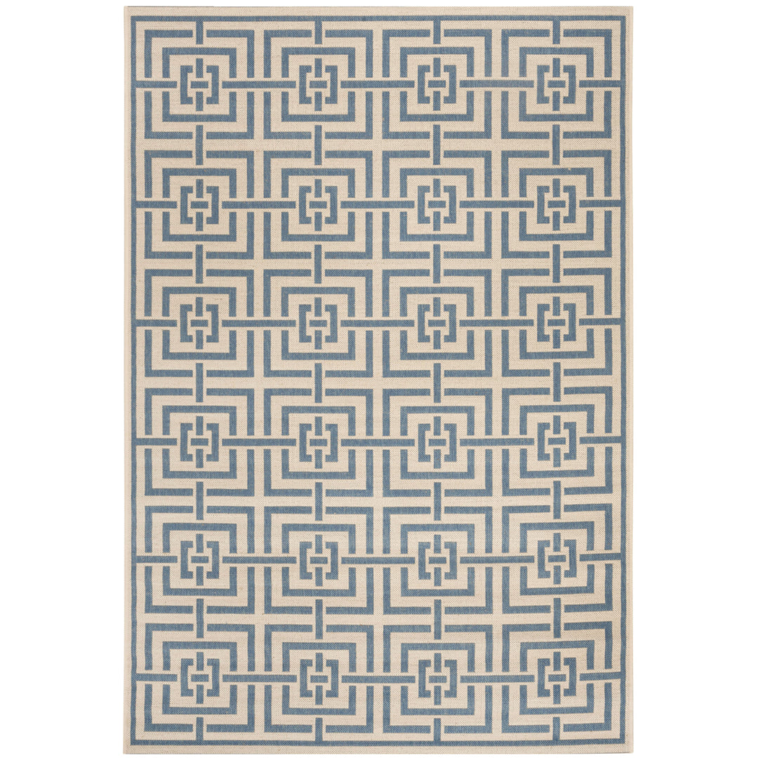 SAFAVIEH Outdoor LND128N Linden Collection Cream / Blue Rug Image 11