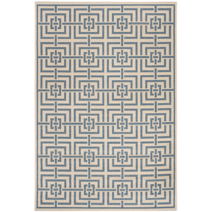 SAFAVIEH Outdoor LND128N Linden Collection Cream / Blue Rug Image 11