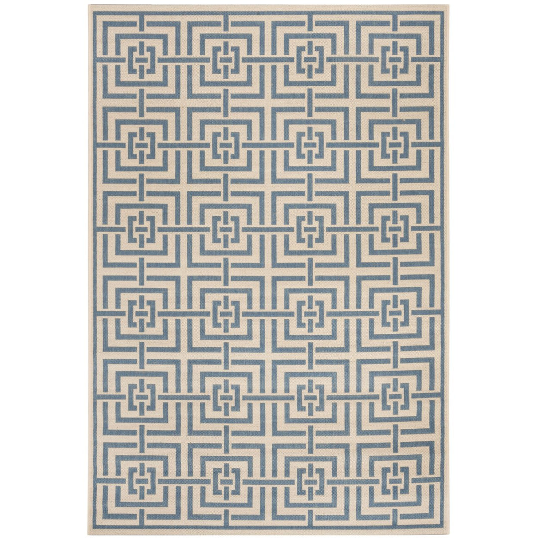 SAFAVIEH Outdoor LND128N Linden Collection Cream / Blue Rug Image 1