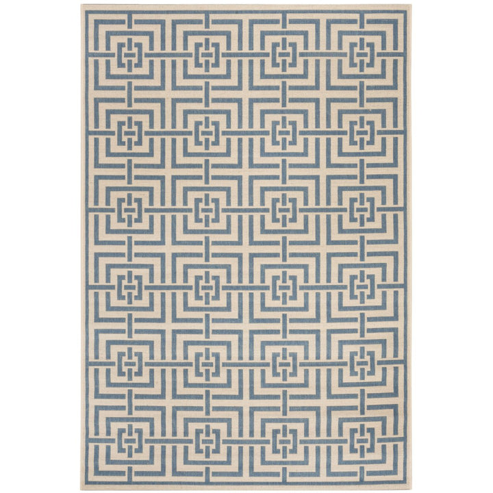 SAFAVIEH Outdoor LND128N Linden Collection Cream / Blue Rug Image 1