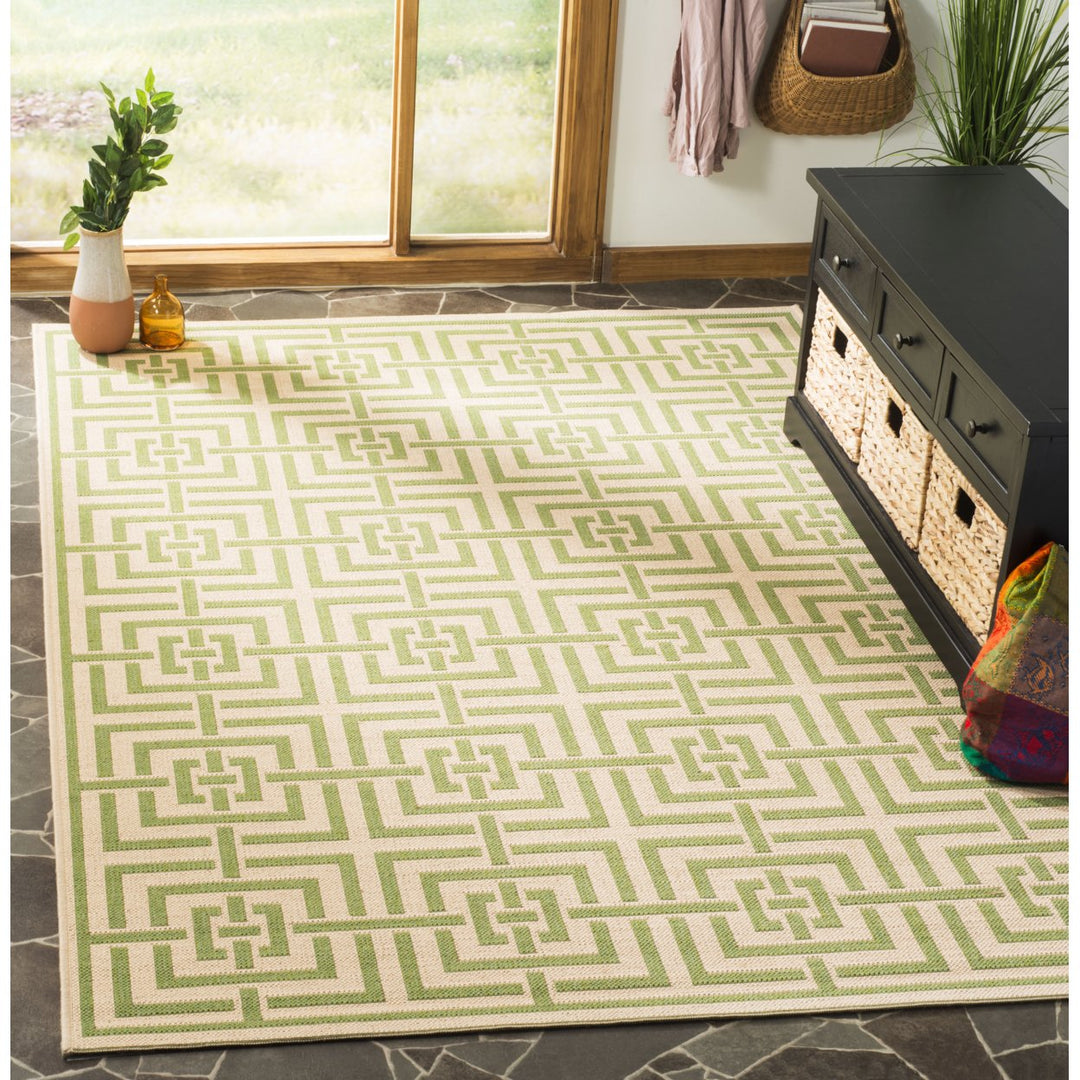 SAFAVIEH Outdoor LND128V Linden Collection Cream / Olive Rug Image 1