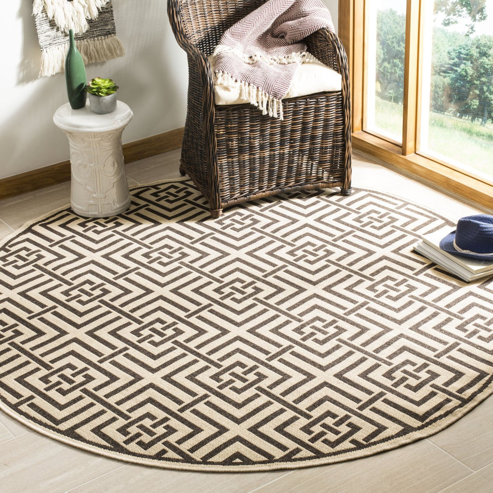 SAFAVIEH Outdoor LND128U Linden Collection Creme / Brown Rug Image 2