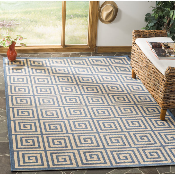 SAFAVIEH Outdoor LND129N Linden Collection Cream / Blue Rug Image 1