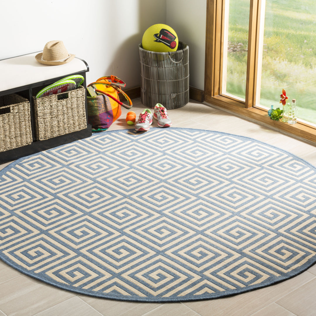 SAFAVIEH Outdoor LND129N Linden Collection Cream / Blue Rug Image 2