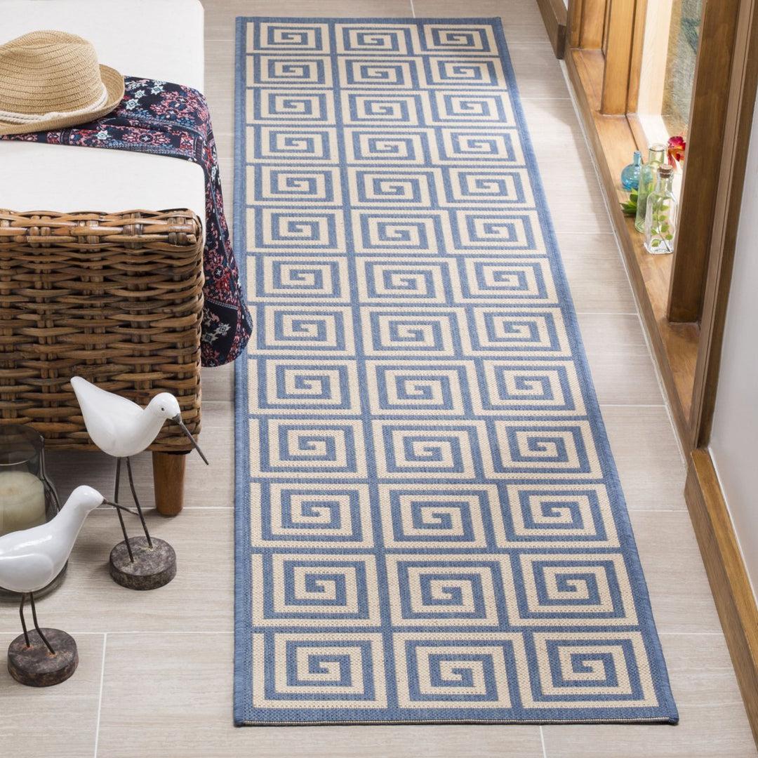 SAFAVIEH Outdoor LND129N Linden Collection Cream / Blue Rug Image 3