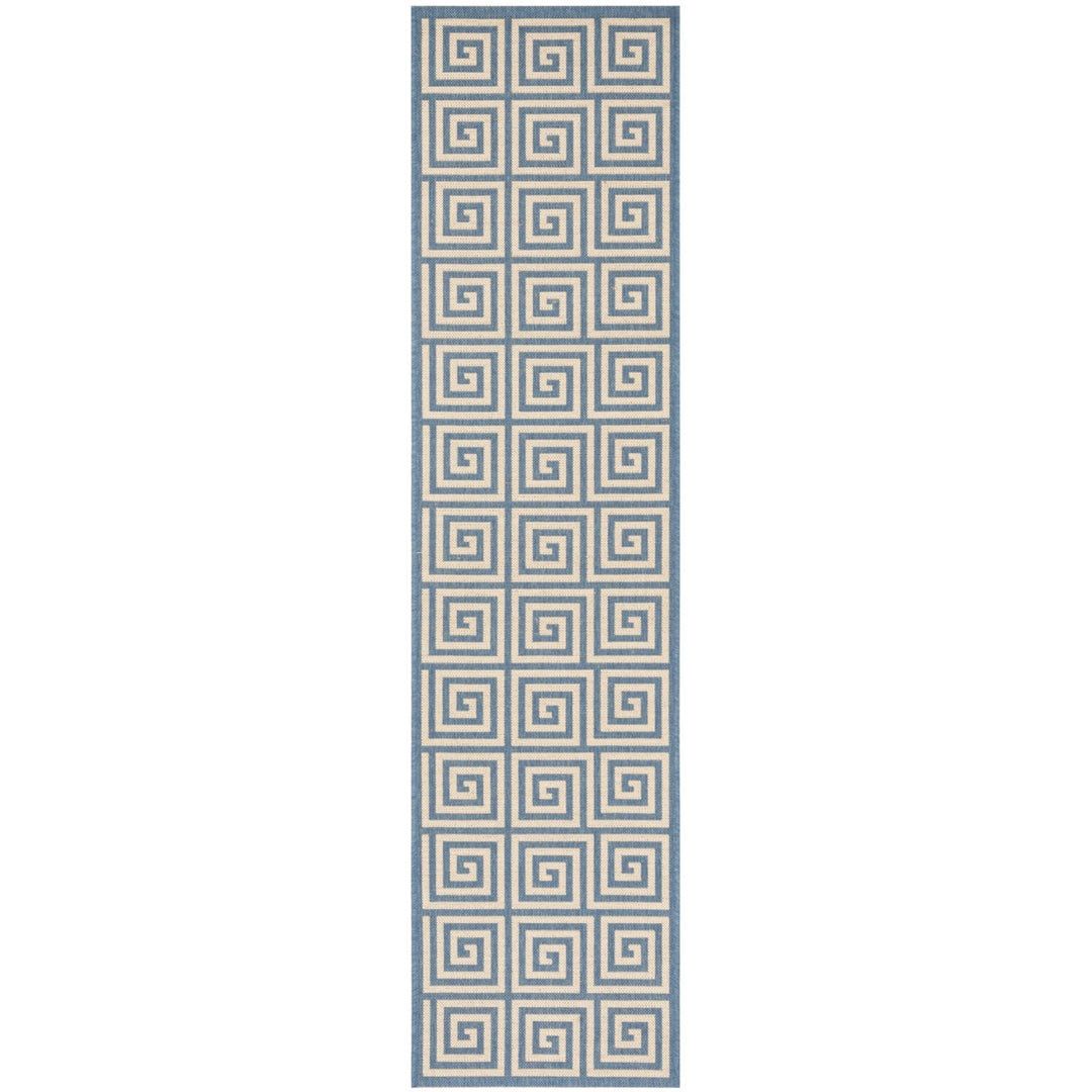 SAFAVIEH Outdoor LND129N Linden Collection Cream / Blue Rug Image 6