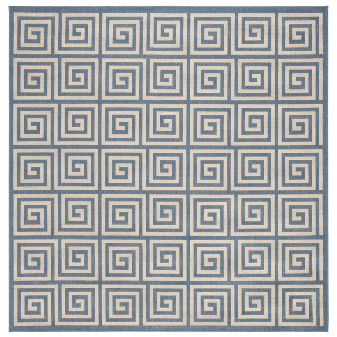 SAFAVIEH Outdoor LND129N Linden Collection Cream / Blue Rug Image 1