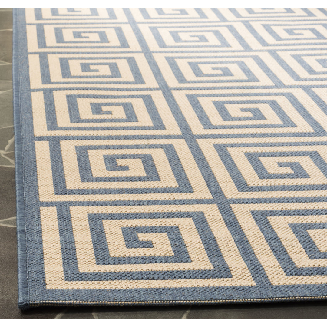 SAFAVIEH Outdoor LND129N Linden Collection Cream / Blue Rug Image 8