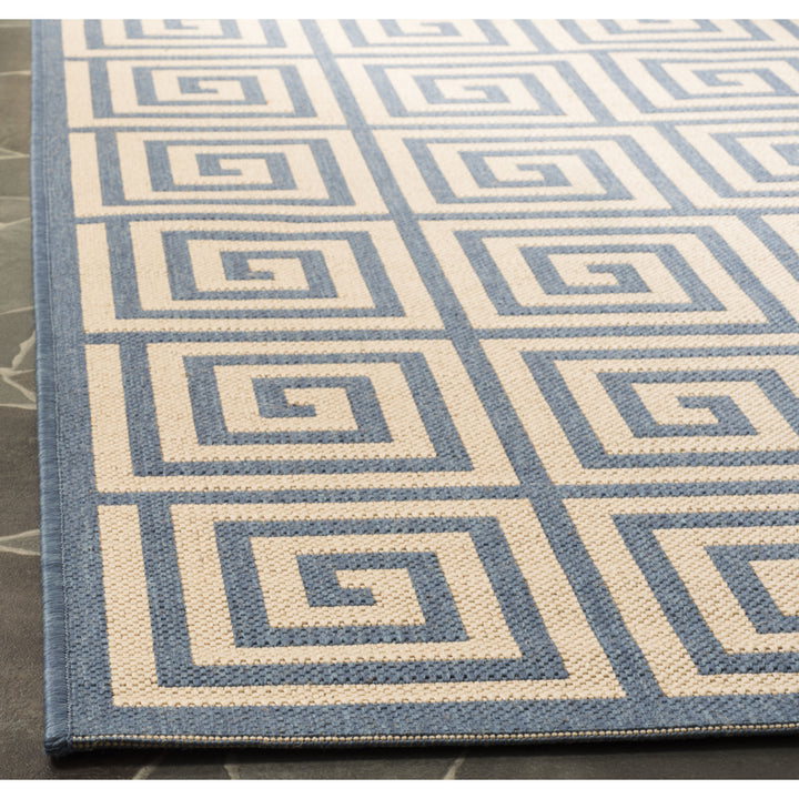 SAFAVIEH Outdoor LND129N Linden Collection Cream / Blue Rug Image 8