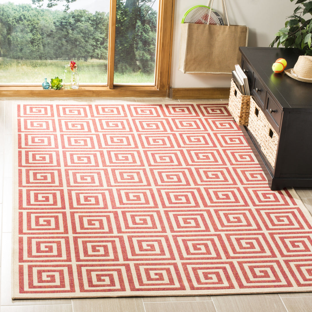 SAFAVIEH Outdoor LND129Q Linden Collection Red / Creme Rug Image 1