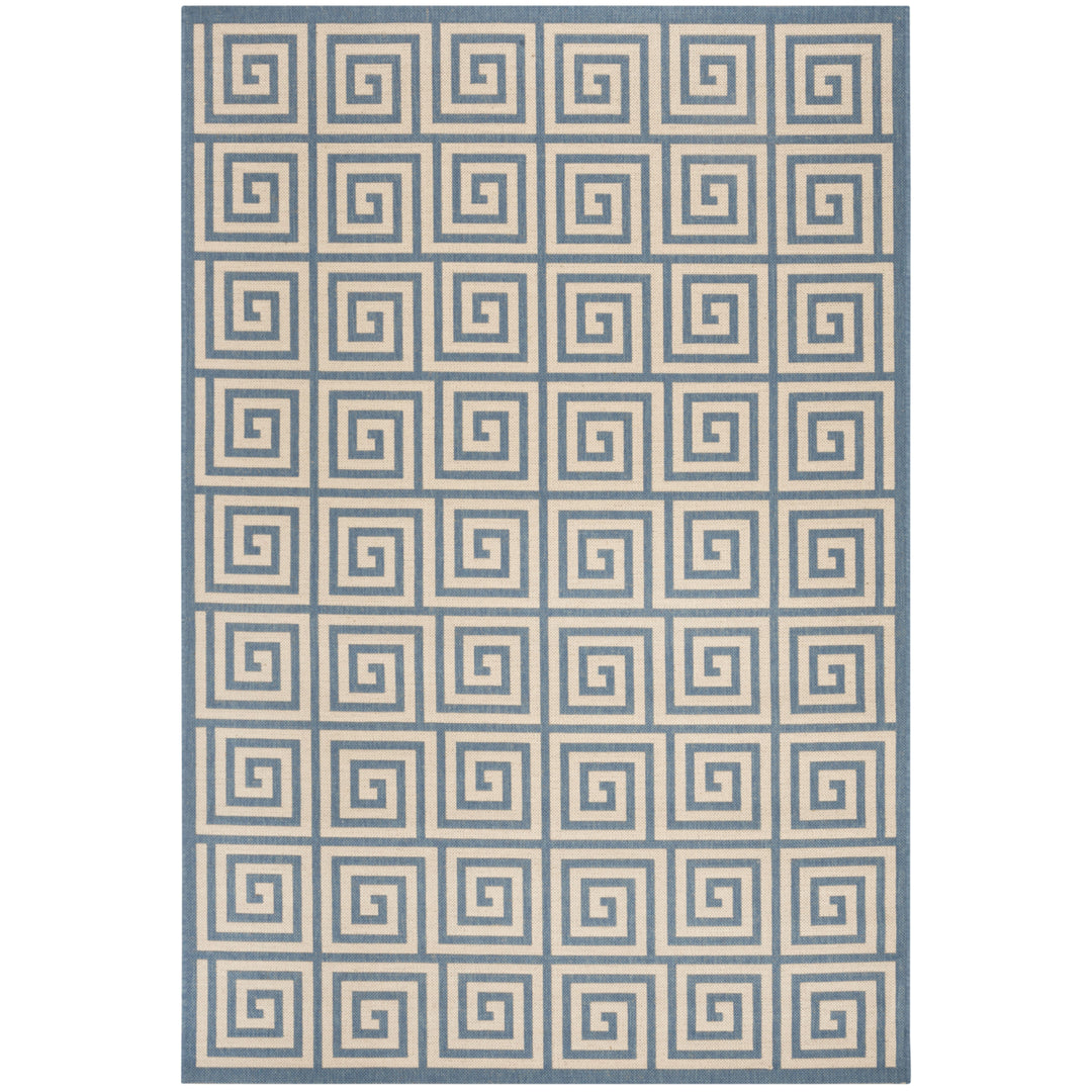 SAFAVIEH Outdoor LND129N Linden Collection Cream / Blue Rug Image 11