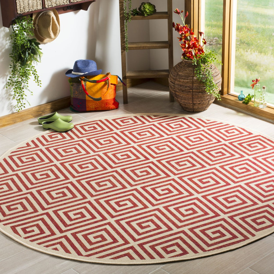 SAFAVIEH Outdoor LND129Q Linden Collection Red / Creme Rug Image 2