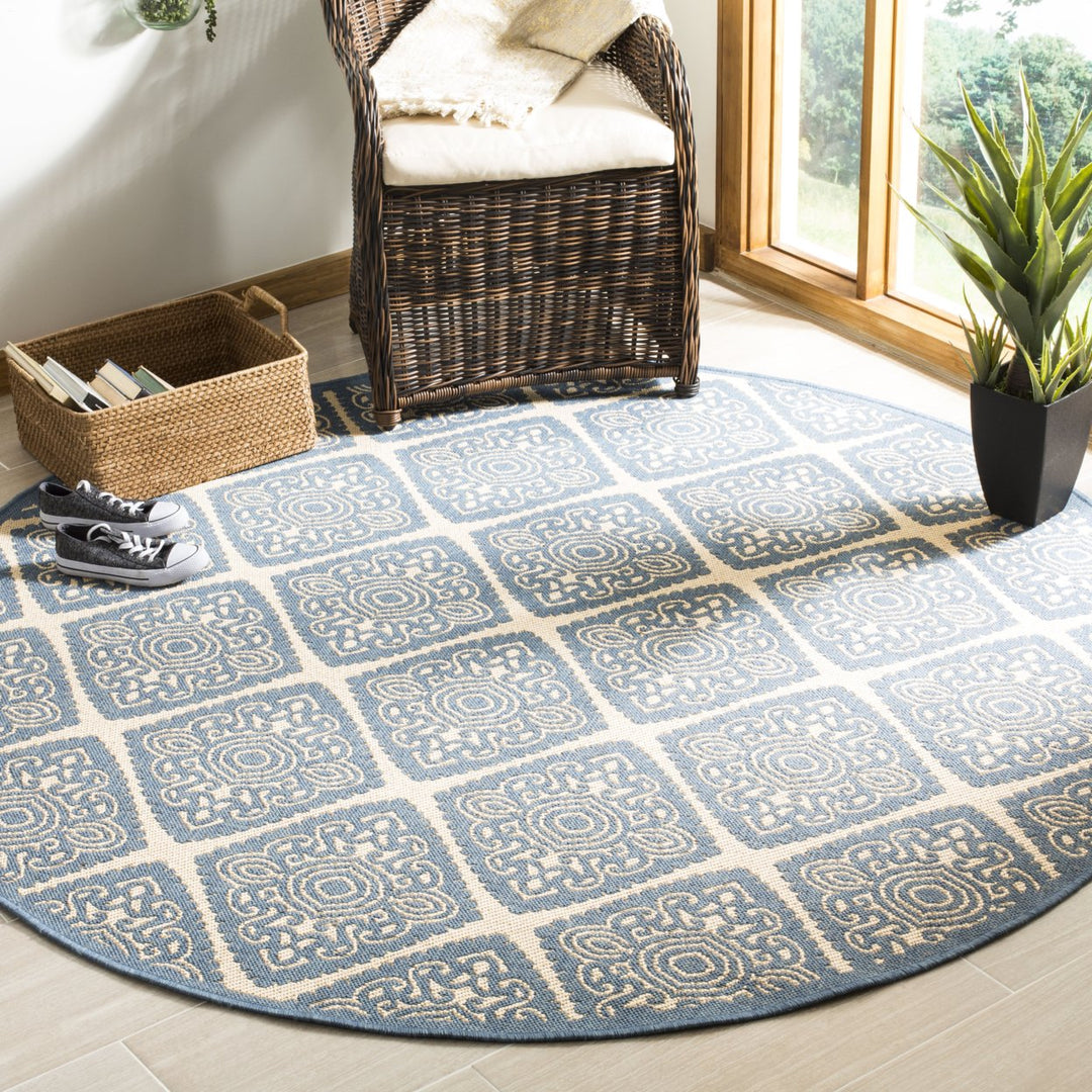 SAFAVIEH Outdoor LND132N Linden Collection Cream / Blue Rug Image 2