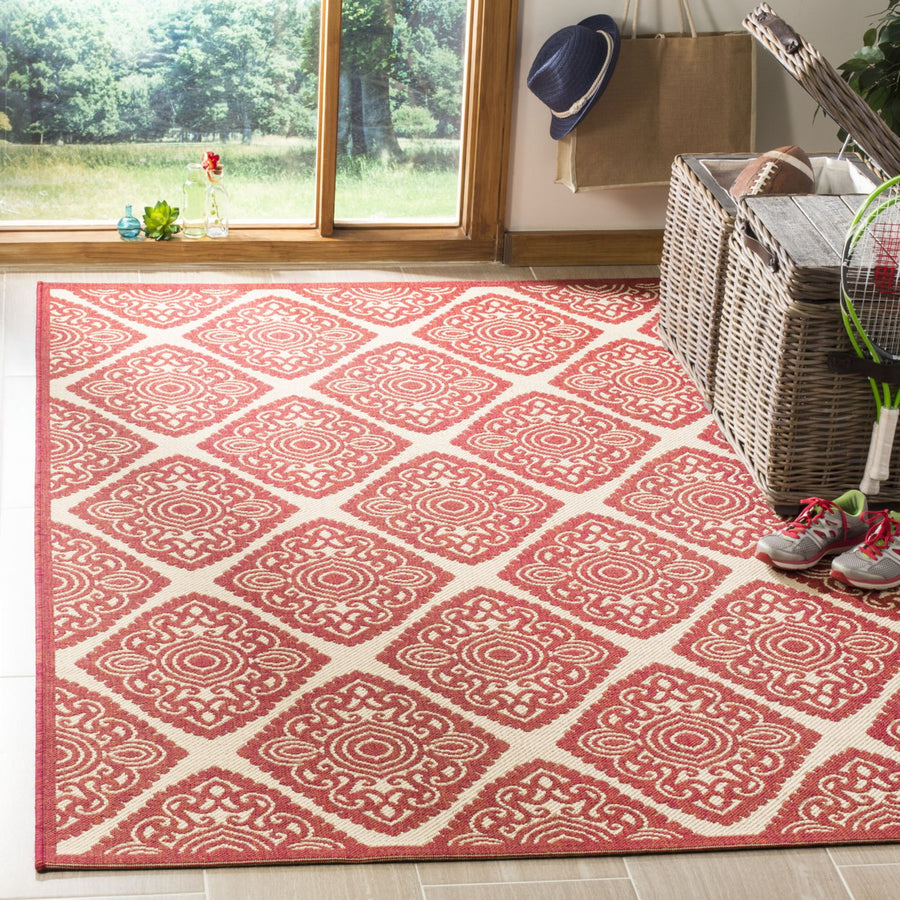 SAFAVIEH Outdoor LND132Q Linden Collection Red / Creme Rug Image 1