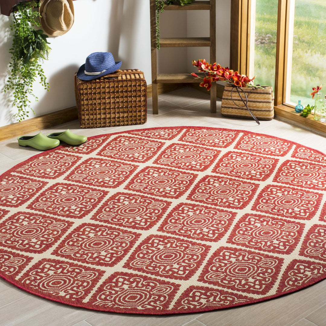 SAFAVIEH Outdoor LND132Q Linden Collection Red / Creme Rug Image 2