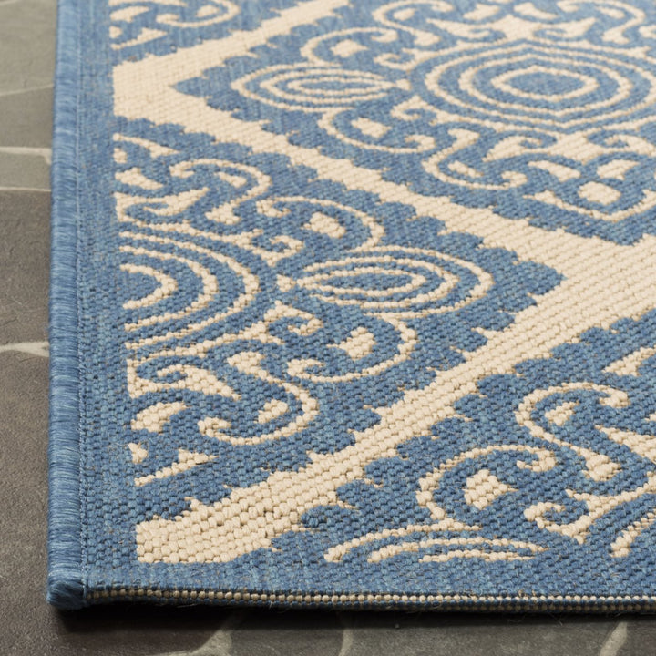 SAFAVIEH Outdoor LND132N Linden Collection Cream / Blue Rug Image 8