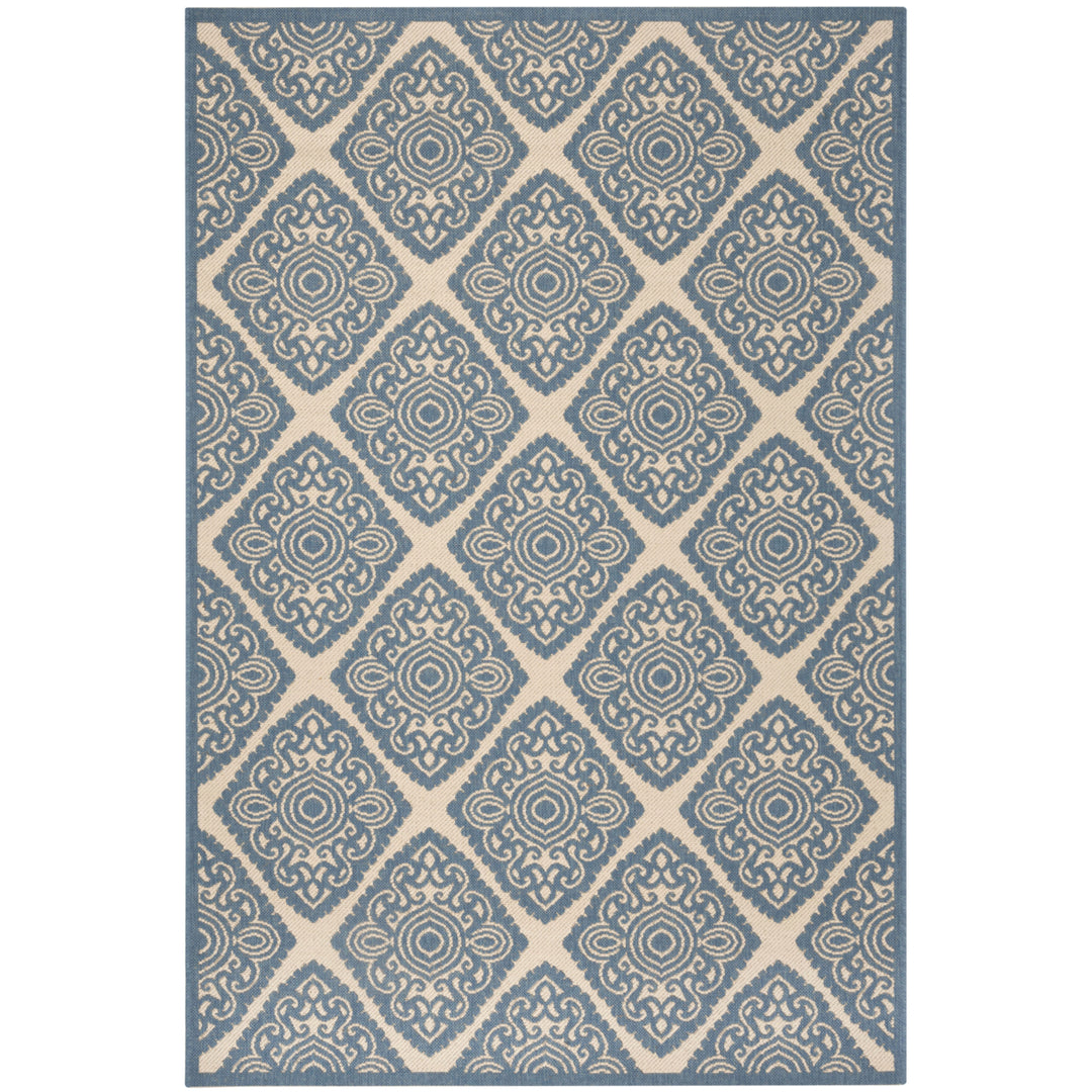 SAFAVIEH Outdoor LND132N Linden Collection Cream / Blue Rug Image 10