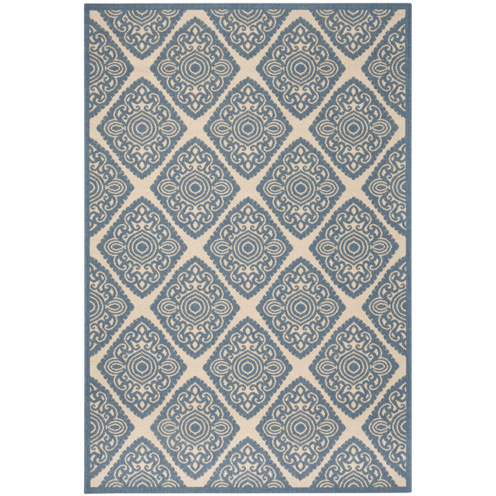 SAFAVIEH Outdoor LND132N Linden Collection Cream / Blue Rug Image 10