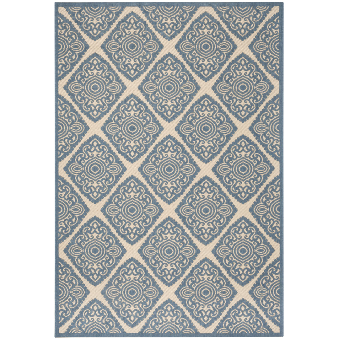 SAFAVIEH Outdoor LND132N Linden Collection Cream / Blue Rug Image 11