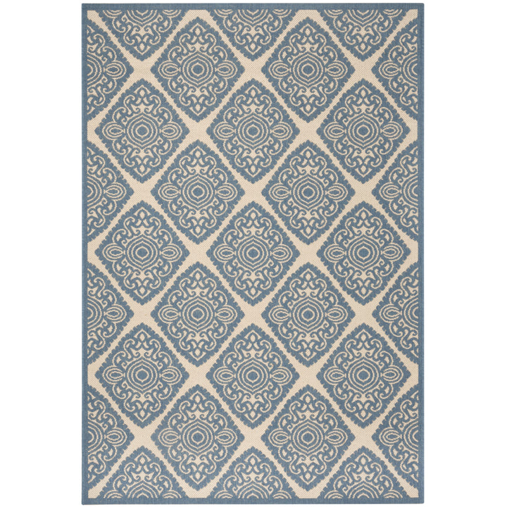 SAFAVIEH Outdoor LND132N Linden Collection Cream / Blue Rug Image 11