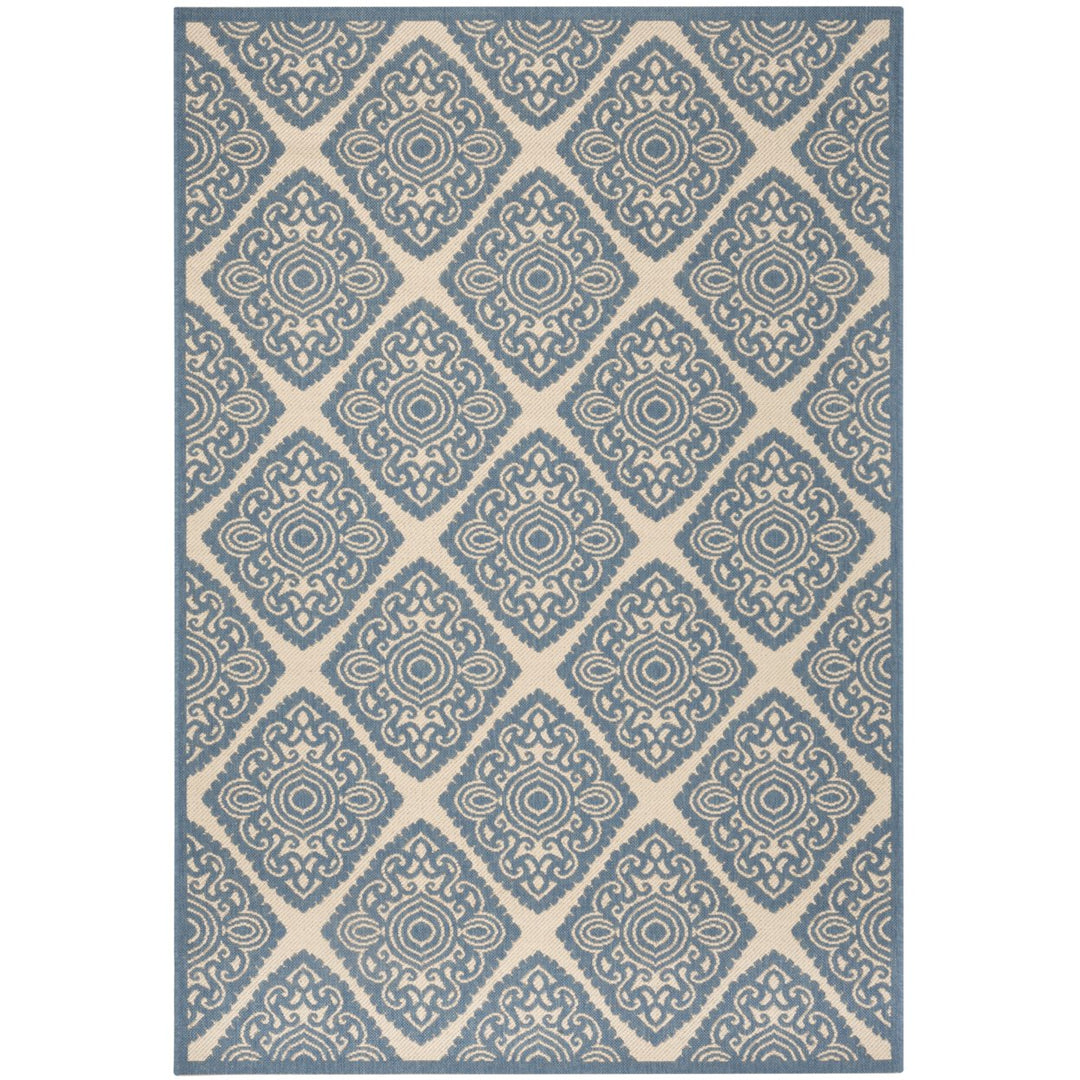 SAFAVIEH Outdoor LND132N Linden Collection Cream / Blue Rug Image 1