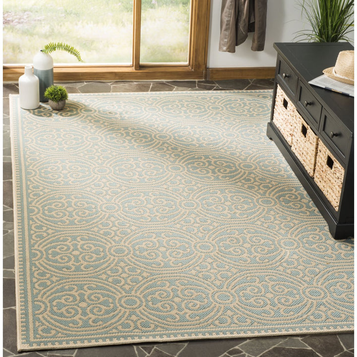 SAFAVIEH Outdoor LND134L Linden Collection Cream / Aqua Rug Image 1