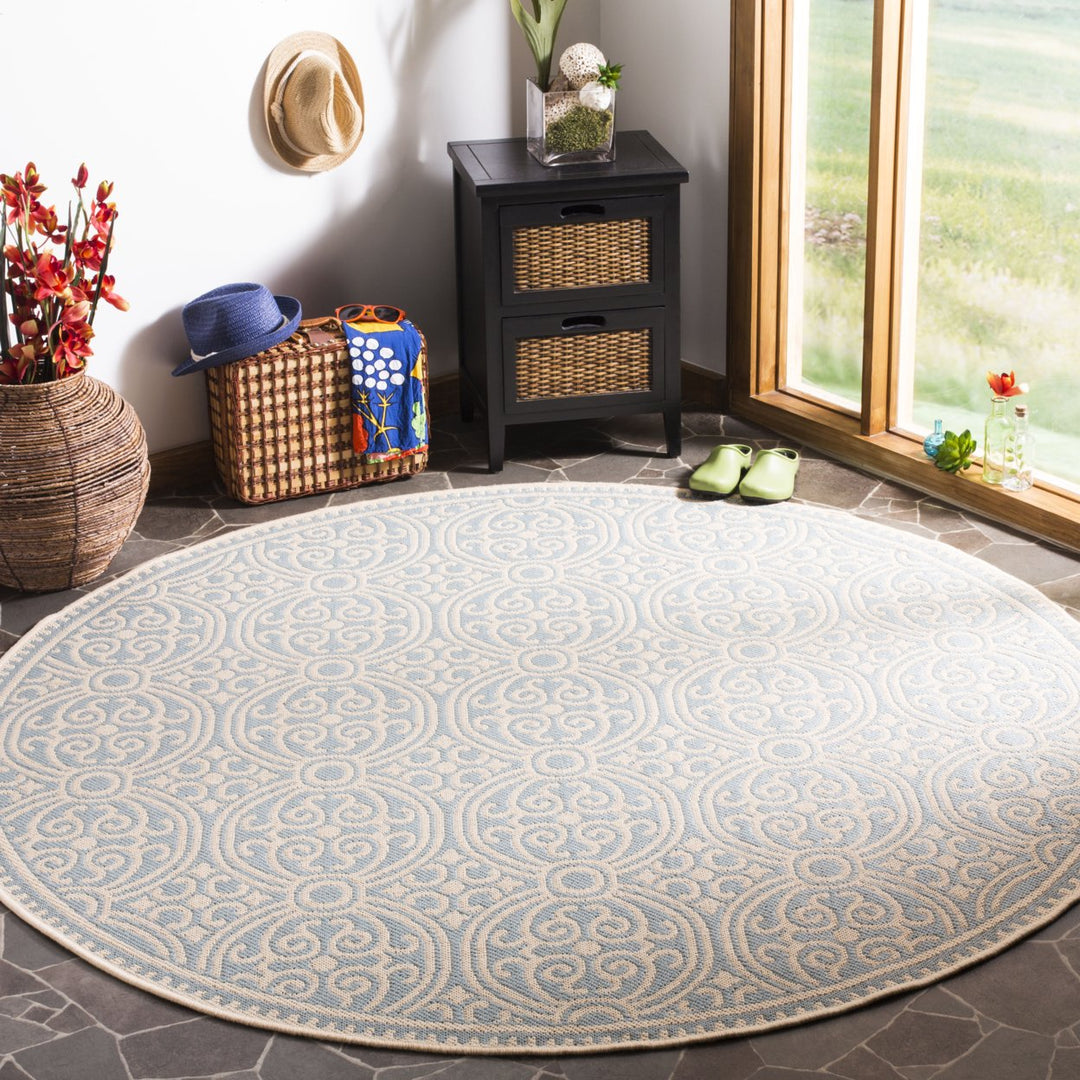 SAFAVIEH Outdoor LND134L Linden Collection Cream / Aqua Rug Image 2