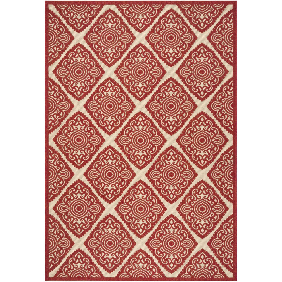 SAFAVIEH Outdoor LND132Q Linden Collection Red / Creme Rug Image 10