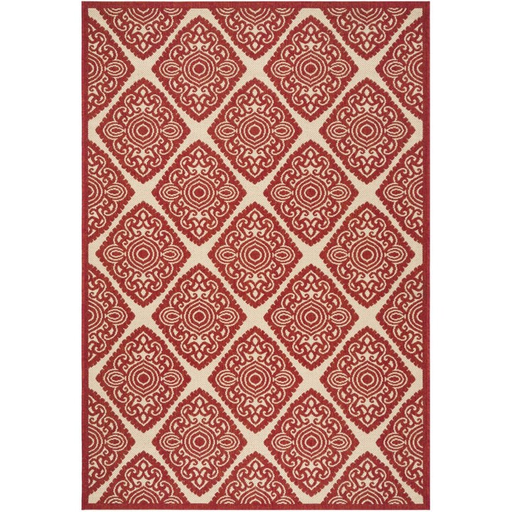 SAFAVIEH Outdoor LND132Q Linden Collection Red / Creme Rug Image 10