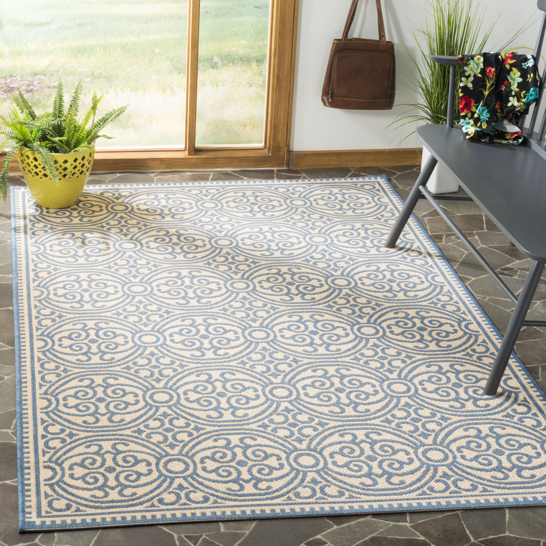 SAFAVIEH Outdoor LND134M Linden Collection Blue / Creme Rug Image 1