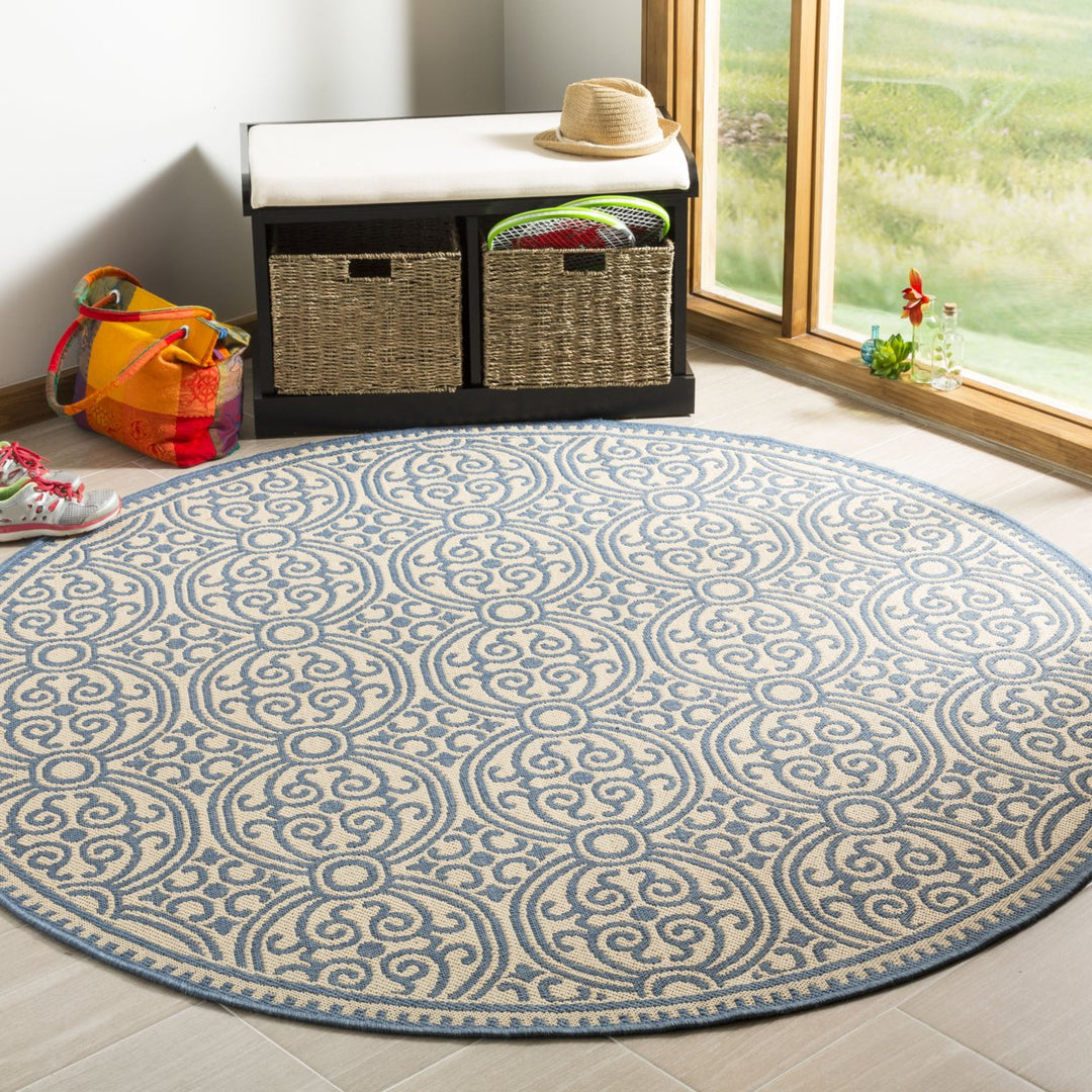 SAFAVIEH Outdoor LND134M Linden Collection Blue / Creme Rug Image 2