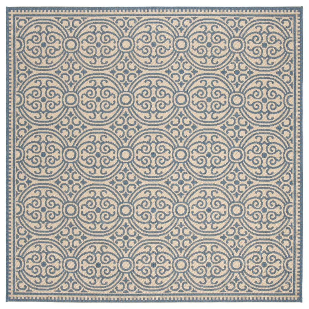 SAFAVIEH Outdoor LND134M Linden Collection Blue / Creme Rug Image 7