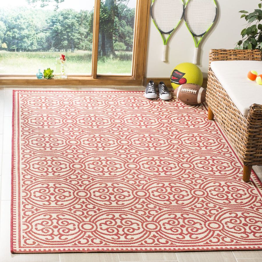 SAFAVIEH Outdoor LND134Q Linden Collection Red / Creme Rug Image 1