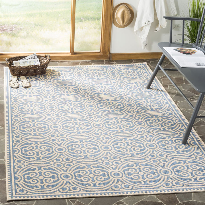 SAFAVIEH Outdoor LND134N Linden Collection Cream / Blue Rug Image 1