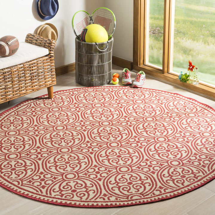 SAFAVIEH Outdoor LND134Q Linden Collection Red / Creme Rug Image 2