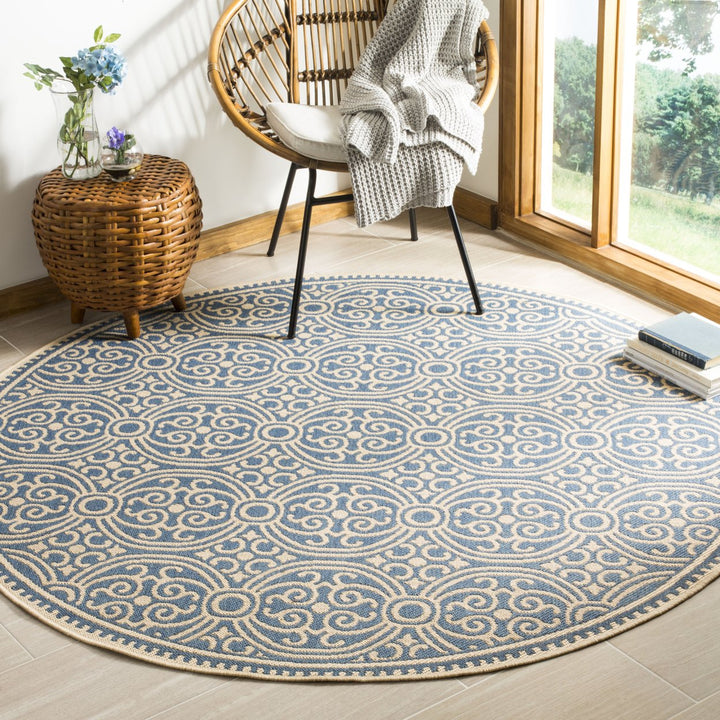 SAFAVIEH Outdoor LND134N Linden Collection Cream / Blue Rug Image 2