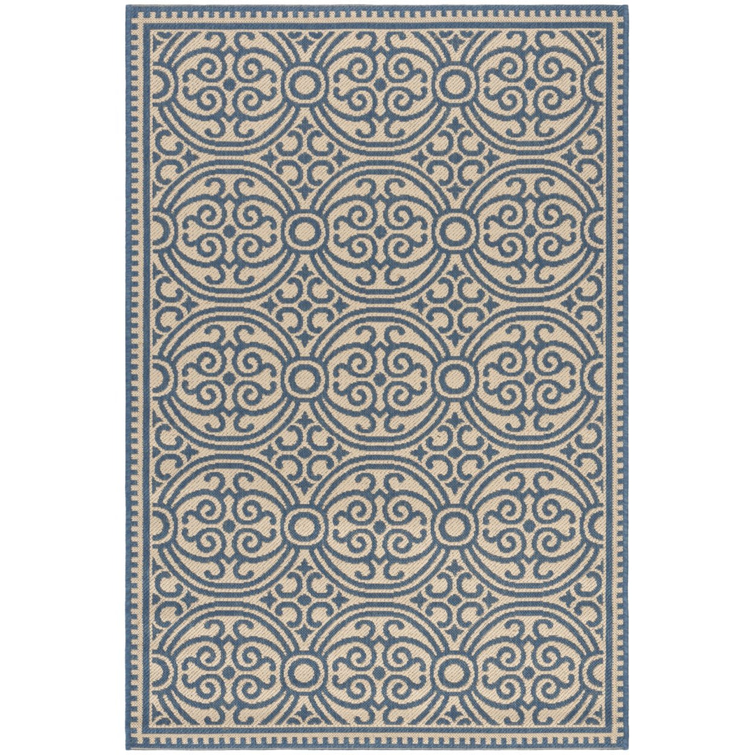 SAFAVIEH Outdoor LND134M Linden Collection Blue / Creme Rug Image 10