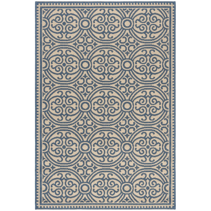 SAFAVIEH Outdoor LND134M Linden Collection Blue / Creme Rug Image 10