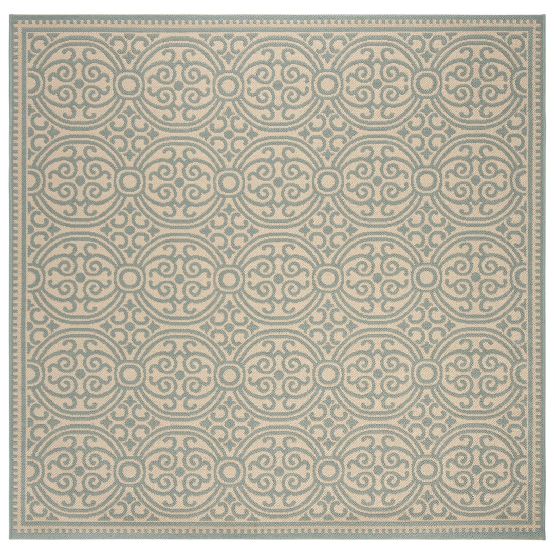 SAFAVIEH Outdoor LND134K Linden Collection Aqua / Cream Rug Image 1