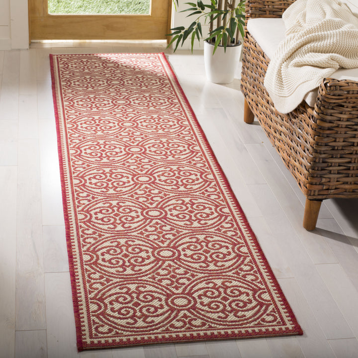 SAFAVIEH Outdoor LND134Q Linden Collection Red / Creme Rug Image 3