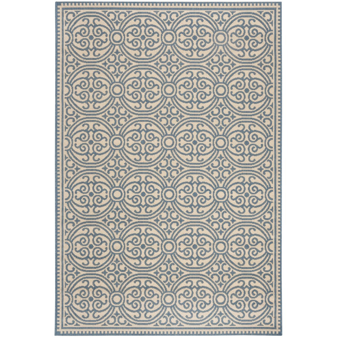 SAFAVIEH Outdoor LND134M Linden Collection Blue / Creme Rug Image 1