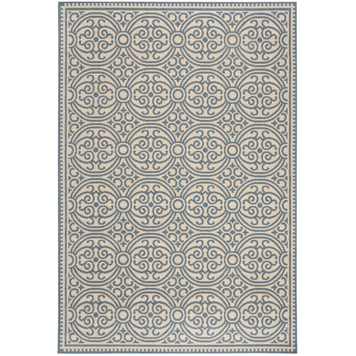 SAFAVIEH Outdoor LND134M Linden Collection Blue / Creme Rug Image 1