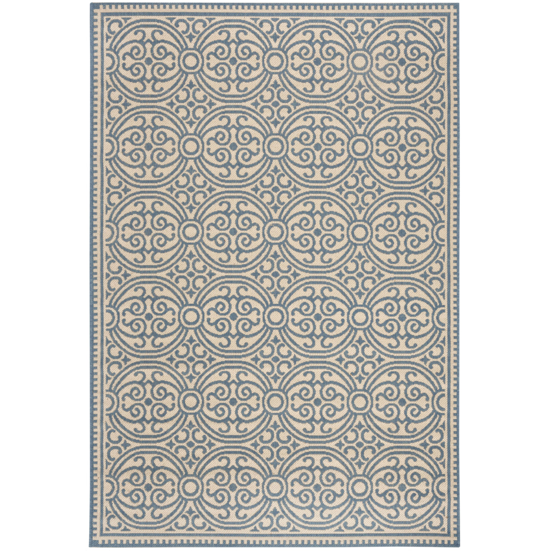 SAFAVIEH Outdoor LND134M Linden Collection Blue / Creme Rug Image 11