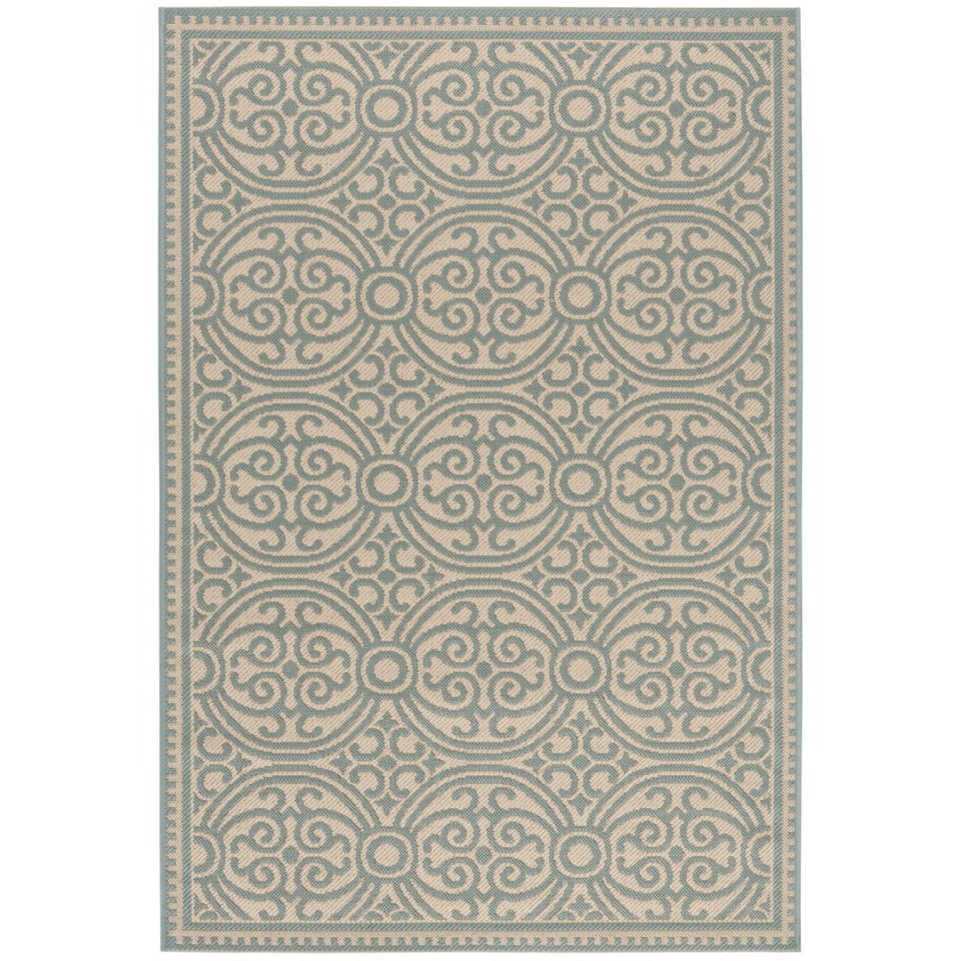 SAFAVIEH Outdoor LND134K Linden Collection Aqua / Cream Rug Image 10