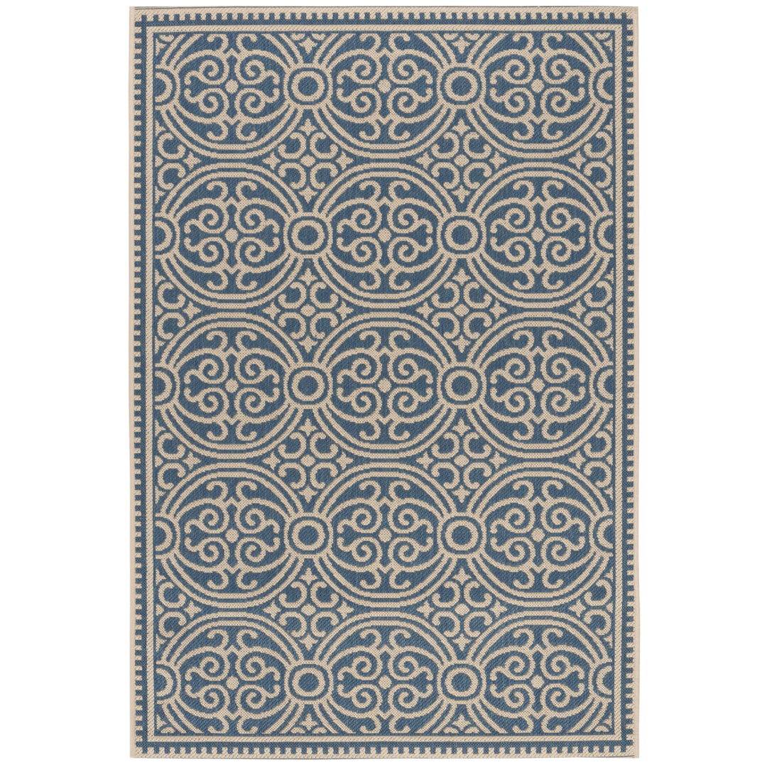 SAFAVIEH Outdoor LND134N Linden Collection Cream / Blue Rug Image 10