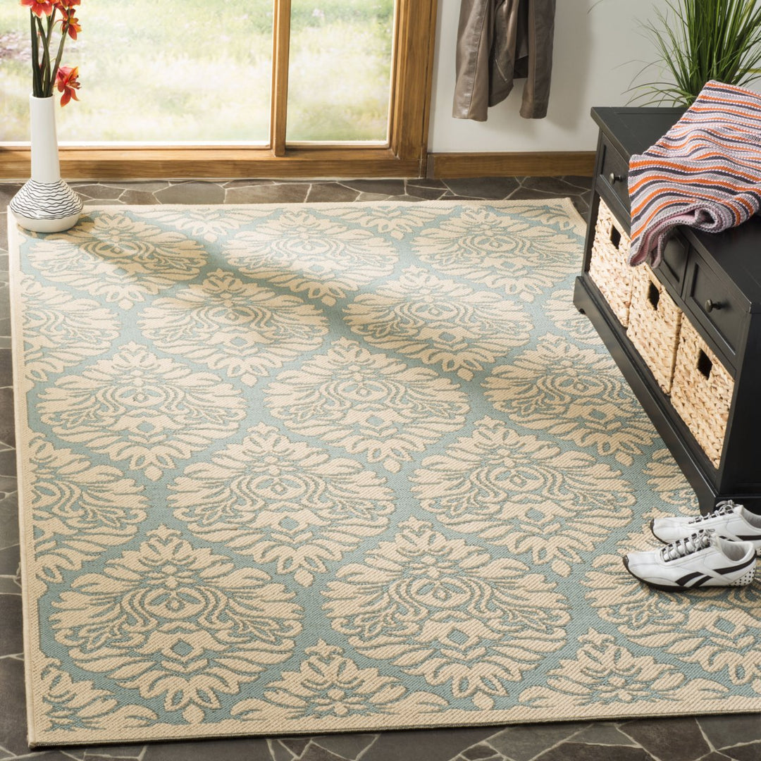 SAFAVIEH Outdoor LND135K Linden Collection Aqua / Cream Rug Image 1